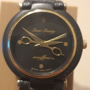 Anne Marie Shear Timing Goldtone/Black Leather Women's Watch